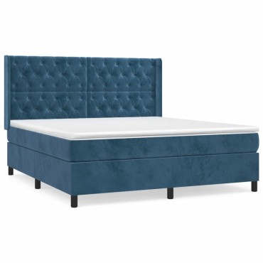 vidaXL Κρεβάτι Boxspring με Στρώμα Σκούρο Μπλε 160x200 εκ. Βελούδινο
