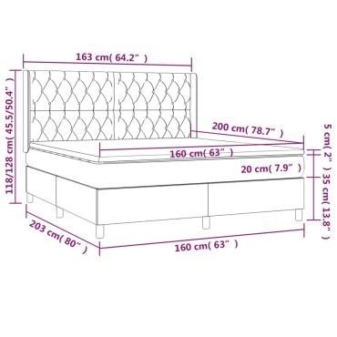 vidaXL Κρεβάτι Boxspring με Στρώμα Σκούρο Μπλε 160x200 εκ. Βελούδινο