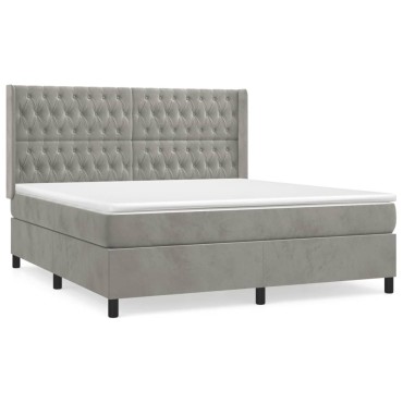 vidaXL Κρεβάτι Boxspring με Στρώμα Ανοιχτό Γκρι 180x200 εκ. Βελούδινο