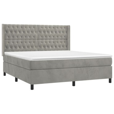 vidaXL Κρεβάτι Boxspring με Στρώμα Ανοιχτό Γκρι 180x200 εκ. Βελούδινο