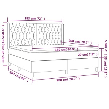 vidaXL Κρεβάτι Boxspring με Στρώμα Ανοιχτό Γκρι 180x200 εκ. Βελούδινο