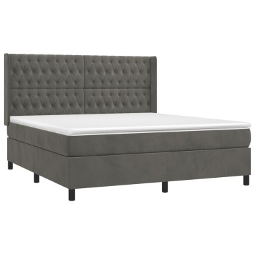 vidaXL Κρεβάτι Boxspring με Στρώμα Σκούρο Γκρι 180x200 εκ. Βελούδινο