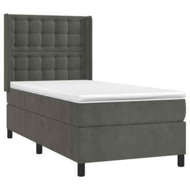 vidaXL Κρεβάτι Boxspring με Στρώμα Σκούρο Γκρι 90x190 εκ. Βελούδινο