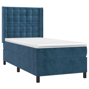 vidaXL Κρεβάτι Boxspring με Στρώμα Σκούρο Μπλε 90x190 εκ. Βελούδινο