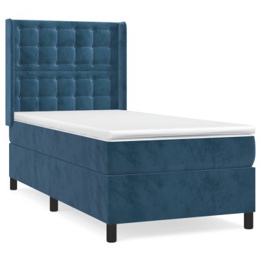 vidaXL Κρεβάτι Boxspring με Στρώμα Σκούρο Μπλε 100x200 εκ. Βελούδινο