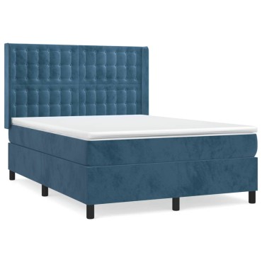 vidaXL Κρεβάτι Boxspring με Στρώμα Σκούρο Μπλε 140x200 εκ. Βελούδινο