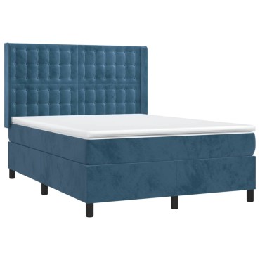 vidaXL Κρεβάτι Boxspring με Στρώμα Σκούρο Μπλε 140x200 εκ. Βελούδινο