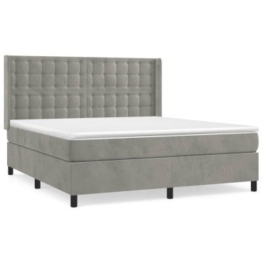 vidaXL Κρεβάτι Boxspring με Στρώμα Ανοιχτό Γκρι 180x200cm Βελούδινο 1 τεμ. - Διπλό