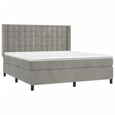 vidaXL Κρεβάτι Boxspring με Στρώμα Ανοιχτό Γκρι 180x200 εκ. Βελούδινο