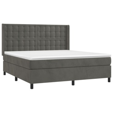 vidaXL Κρεβάτι Boxspring με Στρώμα Σκούρο Γκρι 180x200 εκ. Βελούδινο