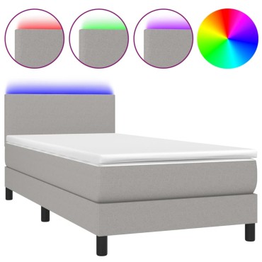 vidaXL Κρεβάτι Boxspring με Στρώμα & LED Αν.Γκρι 100x200 εκ Υφασμάτινο