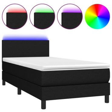 vidaXL Κρεβάτι Boxspring με Στρώμα & LED Μαύρο 100x200 εκ. Υφασμάτινο