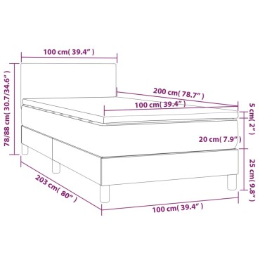 vidaXL Κρεβάτι Boxspring με Στρώμα & LED Μαύρο 100x200 εκ. Υφασμάτινο