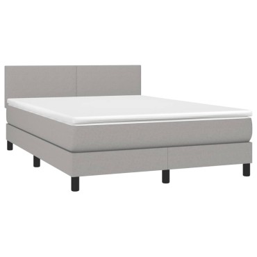 vidaXL Κρεβάτι Boxspring με Στρώμα & LED Αν.Γκρι 140x190εκ. Υφασμάτινο
