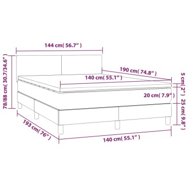 vidaXL Κρεβάτι Boxspring με Στρώμα & LED Αν.Γκρι 140x190εκ. Υφασμάτινο