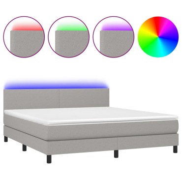 vidaXL Κρεβάτι Boxspring με Στρώμα & LED Αν.Γκρι 160x200 εκ Υφασμάτινο