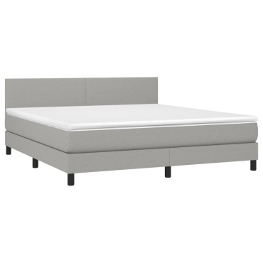 vidaXL Κρεβάτι Boxspring με Στρώμα & LED Αν.Γκρι 160x200 εκ Υφασμάτινο