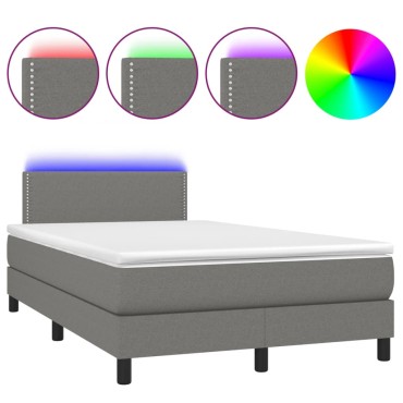 vidaXL Κρεβάτι Boxspring με Στρώμα & LED Σκ.Γκρι 120x200 εκ Υφασμάτινο