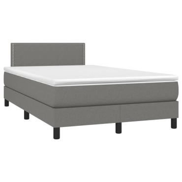 vidaXL Κρεβάτι Boxspring με Στρώμα & LED Σκ.Γκρι 120x200 εκ Υφασμάτινο