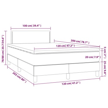 vidaXL Κρεβάτι Boxspring με Στρώμα & LED Σκ.Γκρι 120x200 εκ Υφασμάτινο