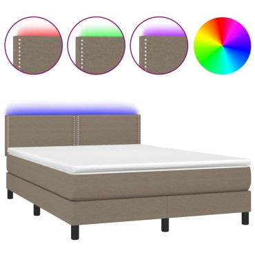 vidaXL Κρεβάτι Boxspring με Στρώμα & LED Taupe 140x200 εκ. Υφασμάτινο