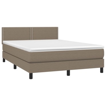 vidaXL Κρεβάτι Boxspring με Στρώμα & LED Taupe 140x200 εκ. Υφασμάτινο