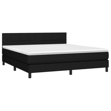 vidaXL Κρεβάτι Boxspring με Στρώμα & LED Μαύρο 160x200 εκ. Υφασμάτινο