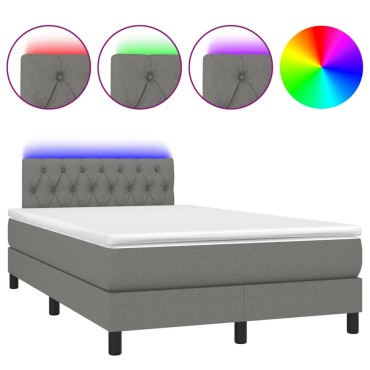 vidaXL Κρεβάτι Boxspring με Στρώμα & LED Σκ.Γκρι 120x200cm Υφασμάτινο 1 τεμ. - Μονό