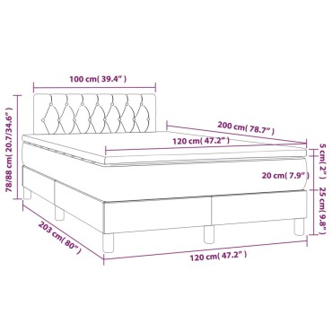 vidaXL Κρεβάτι Boxspring με Στρώμα & LED Σκ.Γκρι 120x200 εκ Υφασμάτινο