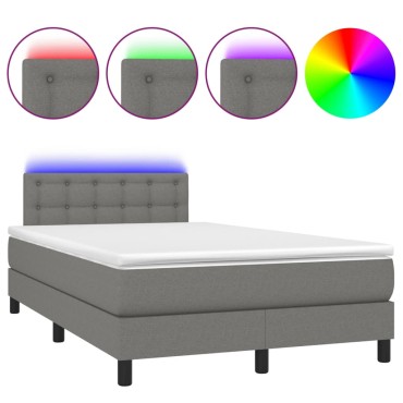 vidaXL Κρεβάτι Boxspring με Στρώμα & LED Σκ.Γκρι 120x200 εκ Υφασμάτινο