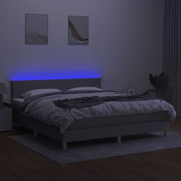 vidaXL Κρεβάτι Boxspring με Στρώμα & LED Αν.Γκρι 180x200 εκ Υφασμάτινο