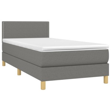 vidaXL Κρεβάτι Boxspring με Στρώμα & LED Σκ.Γκρι 100x200 εκ Υφασμάτινο