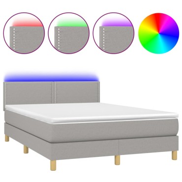 vidaXL Κρεβάτι Boxspring με Στρώμα & LED Αν.Γκρι 140x200 εκ Υφασμάτινο