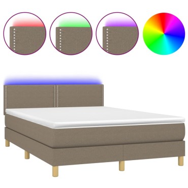 vidaXL Κρεβάτι Boxspring με Στρώμα & LED Taupe 140x200 εκ. Υφασμάτινο