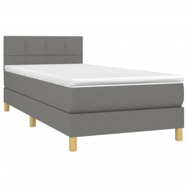 vidaXL Κρεβάτι Boxspring με Στρώμα & LED Σκ.Γκρι 100x200 εκ Υφασμάτινο