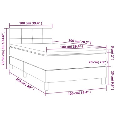 vidaXL Κρεβάτι Boxspring με Στρώμα & LED Σκ.Γκρι 100x200 εκ Υφασμάτινο