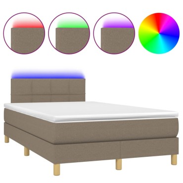 vidaXL Κρεβάτι Boxspring με Στρώμα & LED Taupe 120x200 εκ. Υφασμάτινο
