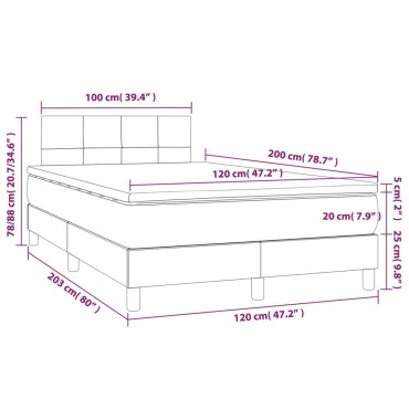 vidaXL Κρεβάτι Boxspring με Στρώμα & LED Taupe 120x200 εκ. Υφασμάτινο
