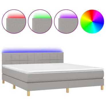 vidaXL Κρεβάτι Boxspring με Στρώμα & LED Αν.Γκρι 160x200 εκ Υφασμάτινο