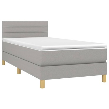 vidaXL Κρεβάτι Boxspring με Στρώμα & LED Αν.Γκρι 100x200 εκ Υφασμάτινο