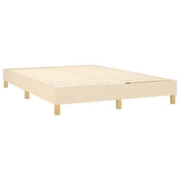 vidaXL Κρεβάτι Boxspring με Στρώμα & LED Κρεμ 140x200 εκ. Υφασμάτινο