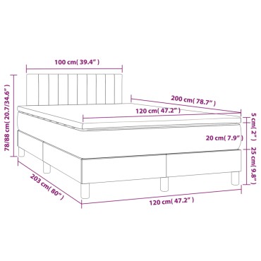 vidaXL Κρεβάτι Boxspring με Στρώμα & LED Αν.Γκρι 120x200 εκ Υφασμάτινο
