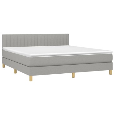 vidaXL Κρεβάτι Boxspring με Στρώμα & LED Αν.Γκρι 180x200 εκ Υφασμάτινο