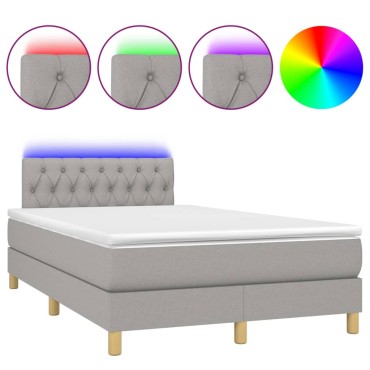 vidaXL Κρεβάτι Boxspring με Στρώμα & LED Αν.Γκρι 120x200 εκ Υφασμάτινο