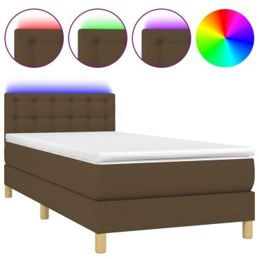vidaXL Κρεβάτι Boxspring με Στρώμα & LED Σκ.Καφέ 80x200cm Υφασμάτινο 1 τεμ. - Μονό