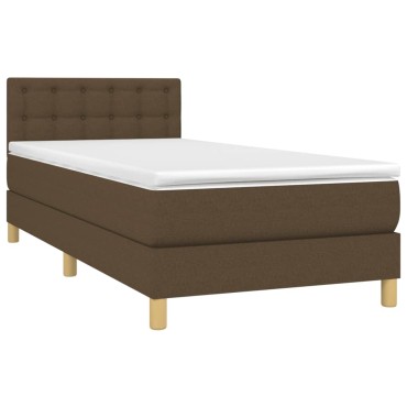 vidaXL Κρεβάτι Boxspring με Στρώμα & LED Σκ.Καφέ 80x200 εκ. Υφασμάτινο