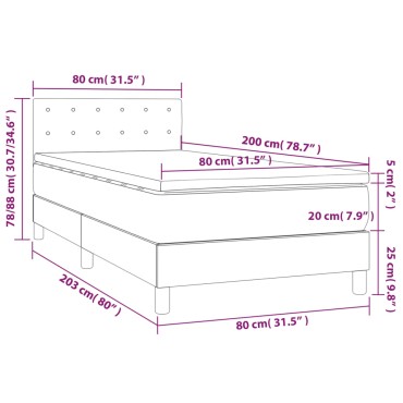 vidaXL Κρεβάτι Boxspring με Στρώμα & LED Σκ.Καφέ 80x200 εκ. Υφασμάτινο