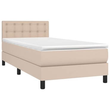 vidaXL Κρεβάτι Boxspring Στρώμα&LED Καπουτσίνο 90x200 εκ. Συνθ. Δέρμα