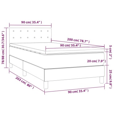 vidaXL Κρεβάτι Boxspring Στρώμα&LED Καπουτσίνο 90x200 εκ. Συνθ. Δέρμα