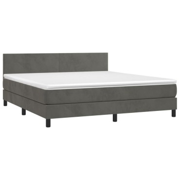 vidaXL Κρεβάτι Boxspring με Στρώμα & LED Σκ. Γκρι 160x200εκ. Βελούδινο